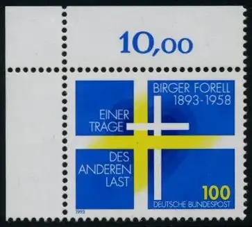 BUND 1993 Michel-Nummer 1693 postfrisch EINZELMARKE ECKRAND oben links