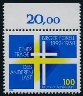 BUND 1993 Michel-Nummer 1693 postfrisch EINZELMARKE RAND oben (a)