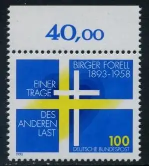 BUND 1993 Michel-Nummer 1693 postfrisch EINZELMARKE RAND oben (c)