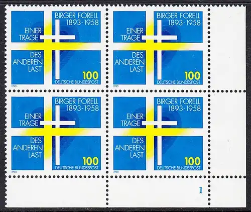 BUND 1993 Michel-Nummer 1693 postfrisch BLOCK ECKRAND unten rechts (FN)