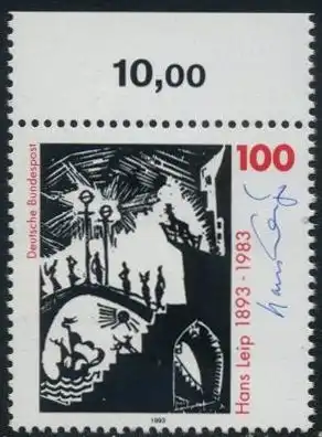 BUND 1993 Michel-Nummer 1694 postfrisch EINZELMARKE RAND oben (a)