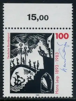 BUND 1993 Michel-Nummer 1694 postfrisch EINZELMARKE RAND oben (b)