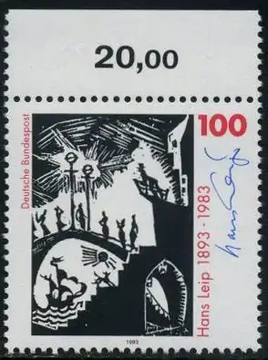BUND 1993 Michel-Nummer 1694 postfrisch EINZELMARKE RAND oben (c)