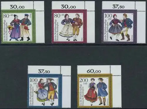 BUND 1993 Michel-Nummer 1696-1700 postfrisch SATZ(5) EINZELMARKEN ECKRÄNDER oben rechts