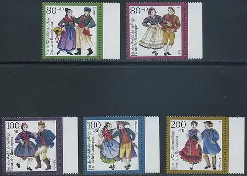 BUND 1993 Michel-Nummer 1696-1700 postfrisch SATZ(5) EINZELMARKEN RÄNDER rechts