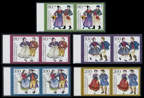 BUND 1993 Michel-Nummer 1696-1700 postfrisch SATZ(5) horiz.PAARE RÄNDER links