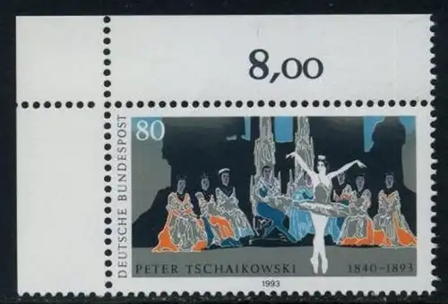 BUND 1993 Michel-Nummer 1702 postfrisch EINZELMARKE ECKRAND oben links