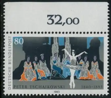 BUND 1993 Michel-Nummer 1702 postfrisch EINZELMARKE RAND oben (b)