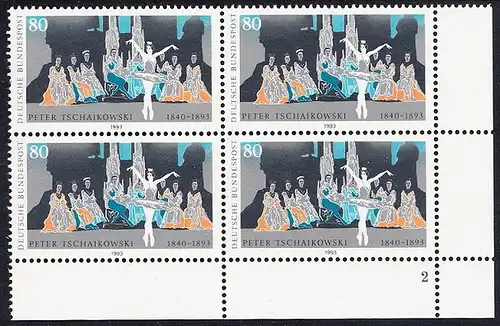 BUND 1993 Michel-Nummer 1702 postfrisch BLOCK ECKRAND unten rechts (FN)