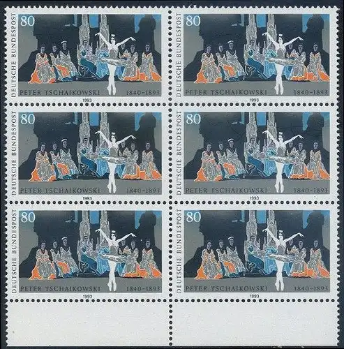 BUND 1993 Michel-Nummer 1702 postfrisch vert.BLOCK(6) RÄNDER unten