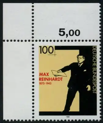 BUND 1993 Michel-Nummer 1703 postfrisch EINZELMARKE ECKRAND oben links
