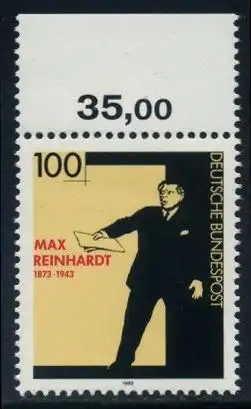 BUND 1993 Michel-Nummer 1703 postfrisch EINZELMARKE RAND oben (b)