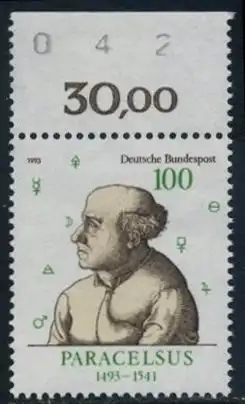 BUND 1993 Michel-Nummer 1704 postfrisch EINZELMARKE RAND oben (b/BZ)