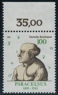 BUND 1993 Michel-Nummer 1704 postfrisch EINZELMARKE RAND oben (c)