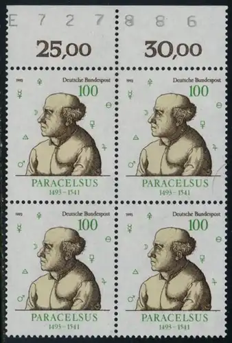 BUND 1993 Michel-Nummer 1704 postfrisch BLOCK RÄNDER oben (BZ)