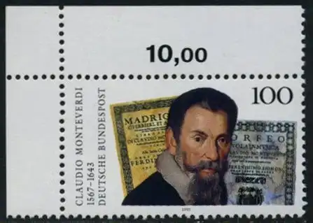 BUND 1993 Michel-Nummer 1705 postfrisch EINZELMARKE ECKRAND oben links