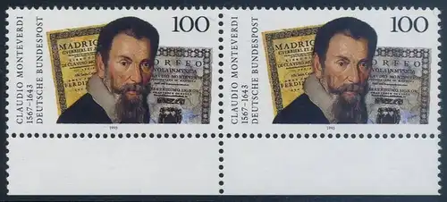 BUND 1993 Michel-Nummer 1705 postfrisch horiz.PAAR RAND unten