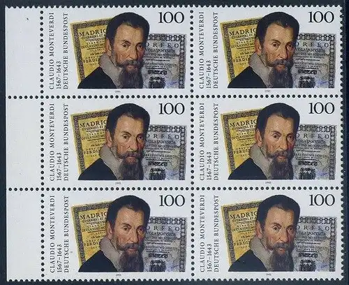 BUND 1993 Michel-Nummer 1705 postfrisch vert.BLOCK(6) RÄNDER links