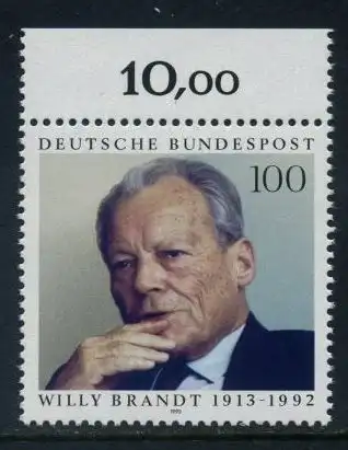 BUND 1993 Michel-Nummer 1706 postfrisch EINZELMARKE RAND oben (a)