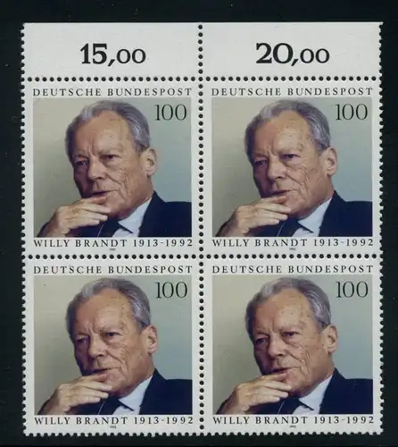 BUND 1993 Michel-Nummer 1706 postfrisch BLOCK RÄNDER oben
