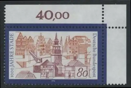 BUND 1994 Michel-Nummer 1709 postfrisch EINZELMARKE ECKRAND oben rechts (a)