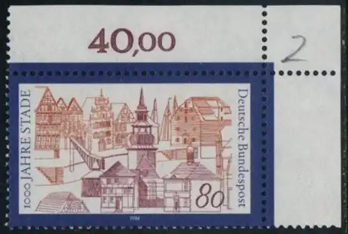 BUND 1994 Michel-Nummer 1709 postfrisch EINZELMARKE ECKRAND oben rechts (c)
