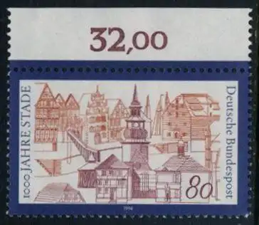 BUND 1994 Michel-Nummer 1709 postfrisch EINZELMARKE RAND oben