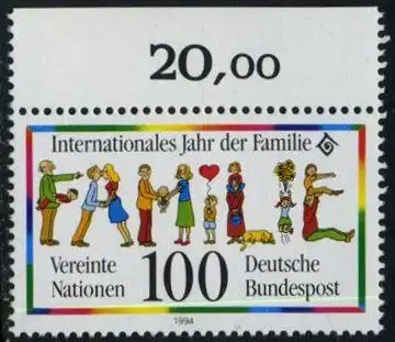 BUND 1994 Michel-Nummer 1711 postfrisch EINZELMARKE RAND oben (a)