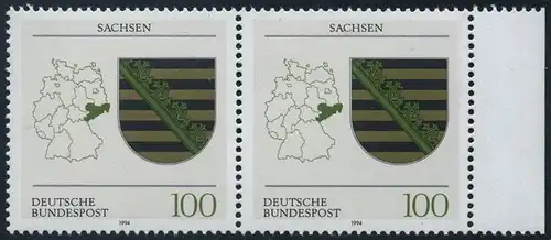 BUND 1994 Michel-Nummer 1713 postfrisch horiz.PAAR RAND rechts