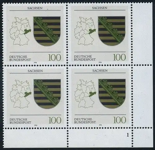 BUND 1994 Michel-Nummer 1713 postfrisch BLOCK ECKRAND unten rechts (FN)