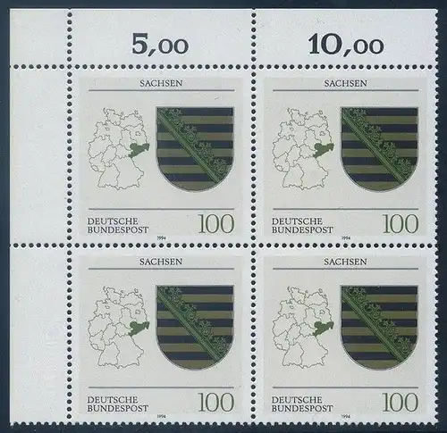 BUND 1994 Michel-Nummer 1713 postfrisch BLOCK ECKRAND oben links