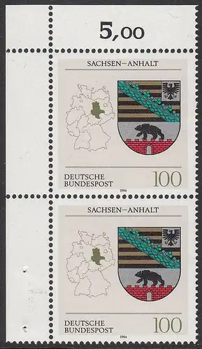 BUND 1994 Michel-Nummer 1714 postfrisch vert.PAAR ECKRAND oben links