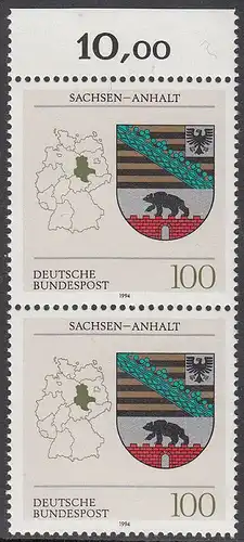 BUND 1994 Michel-Nummer 1714 postfrisch vert.PAAR RAND oben (a)