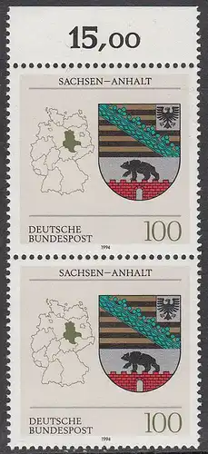 BUND 1994 Michel-Nummer 1714 postfrisch vert.PAAR RAND oben (b)