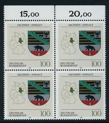 BUND 1994 Michel-Nummer 1714 postfrisch BLOCK RÄNDER oben