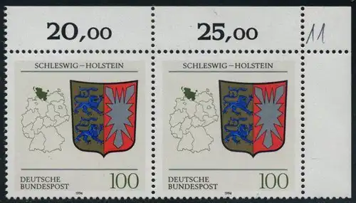 BUND 1994 Michel-Nummer 1715 postfrisch horiz.PAAR ECKRAND oben rechts