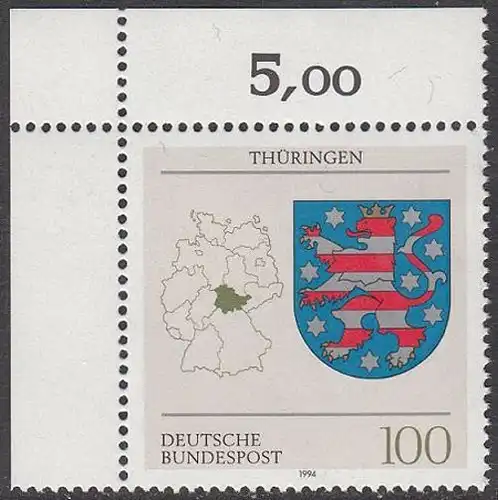 BUND 1994 Michel-Nummer 1716 postfrisch EINZELMARKE ECKRAND oben links