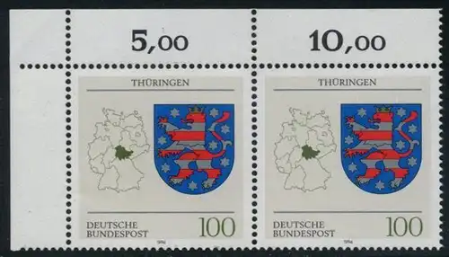 BUND 1994 Michel-Nummer 1716 postfrisch horiz.PAAR ECKRAND oben links
