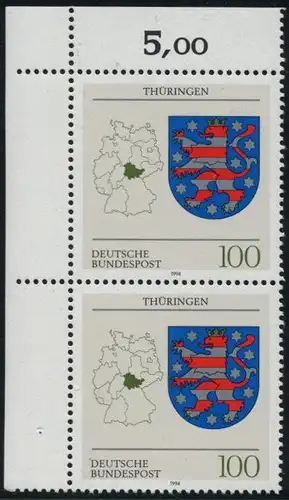 BUND 1994 Michel-Nummer 1716 postfrisch vert.PAAR ECKRAND oben links