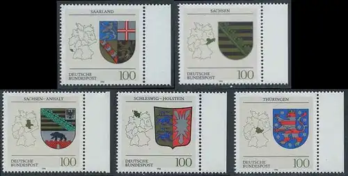 BUND 1994 Michel-Nummer 1712-1716 postfrisch SATZ(5) EINZELMARKEN RÄNDER rechts