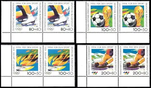 BUND 1994 Michel-Nummer 1717-1720 postfrisch SATZ(4) horiz.PAARE ECKRÄNDER unten links