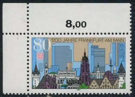 BUND 1994 Michel-Nummer 1721 postfrisch EINZELMARKE ECKRAND oben links