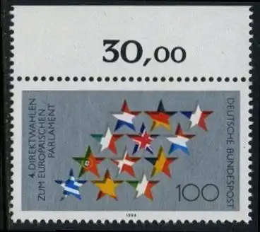 BUND 1994 Michel-Nummer 1724 postfrisch EINZELMARKE RAND oben