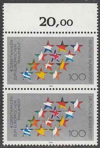 BUND 1994 Michel-Nummer 1724 postfrisch vert.PAAR RAND oben (a)