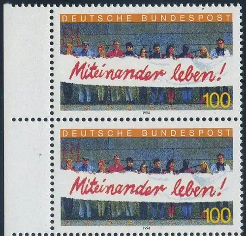 BUND 1994 Michel-Nummer 1725 postfrisch vert.PAAR RAND links
