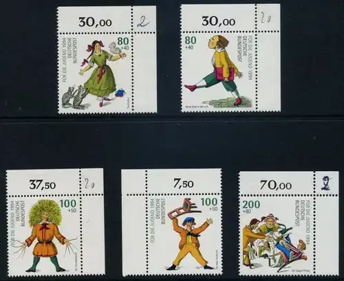 BUND 1994 Michel-Nummer 1726-1730 postfrisch SATZ(5) EINZELMARKEN Eckränder (a1)
