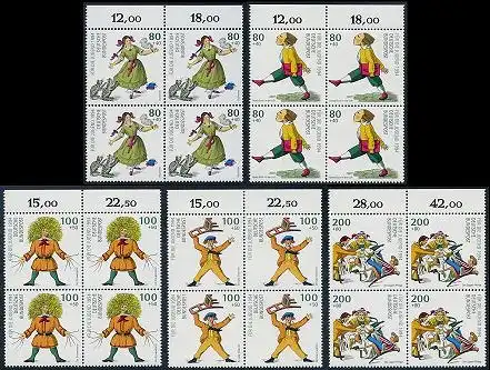 BUND 1994 Michel-Nummer 1726-1730 postfrisch SATZ(5) BLÖCKE RÄNDER oben