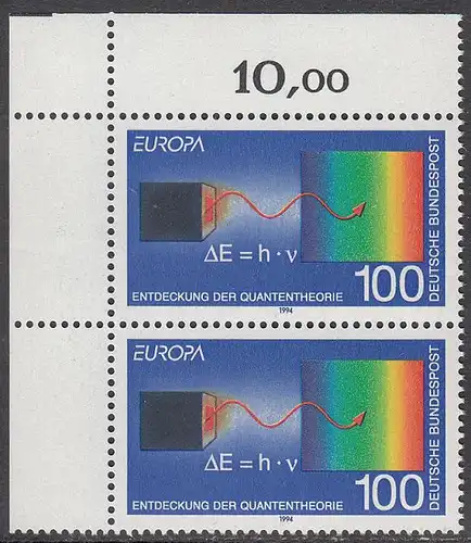 BUND 1994 Michel-Nummer 1733 postfrisch EINZELMARKE ECKRAND oben links