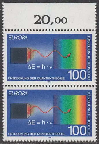 BUND 1994 Michel-Nummer 1733 postfrisch EINZELMARKE RAND oben