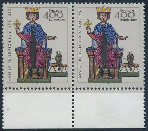 BUND 1994 Michel-Nummer 1738 postfrisch horiz.PAAR RAND unten